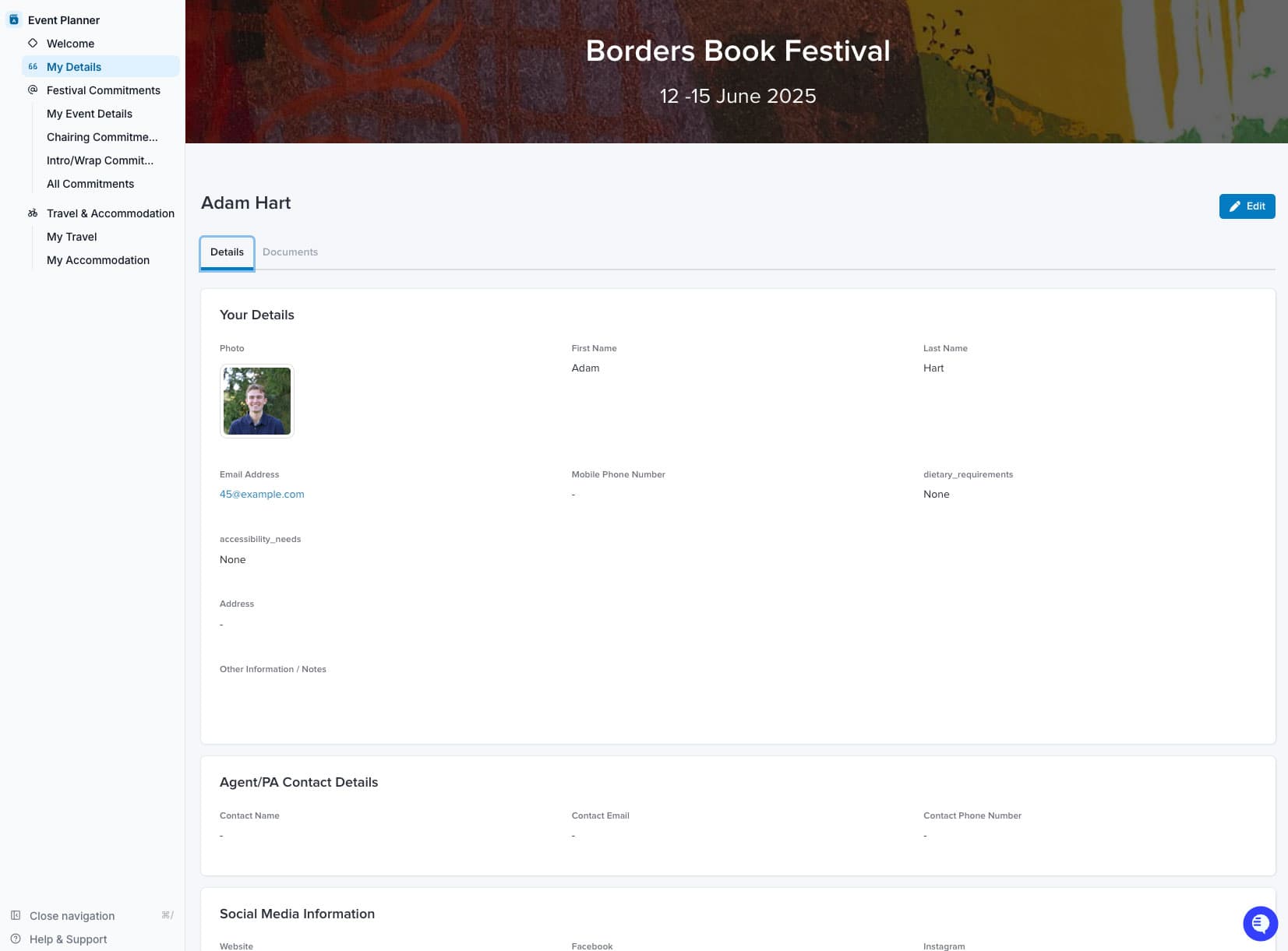 Screenshot of details view