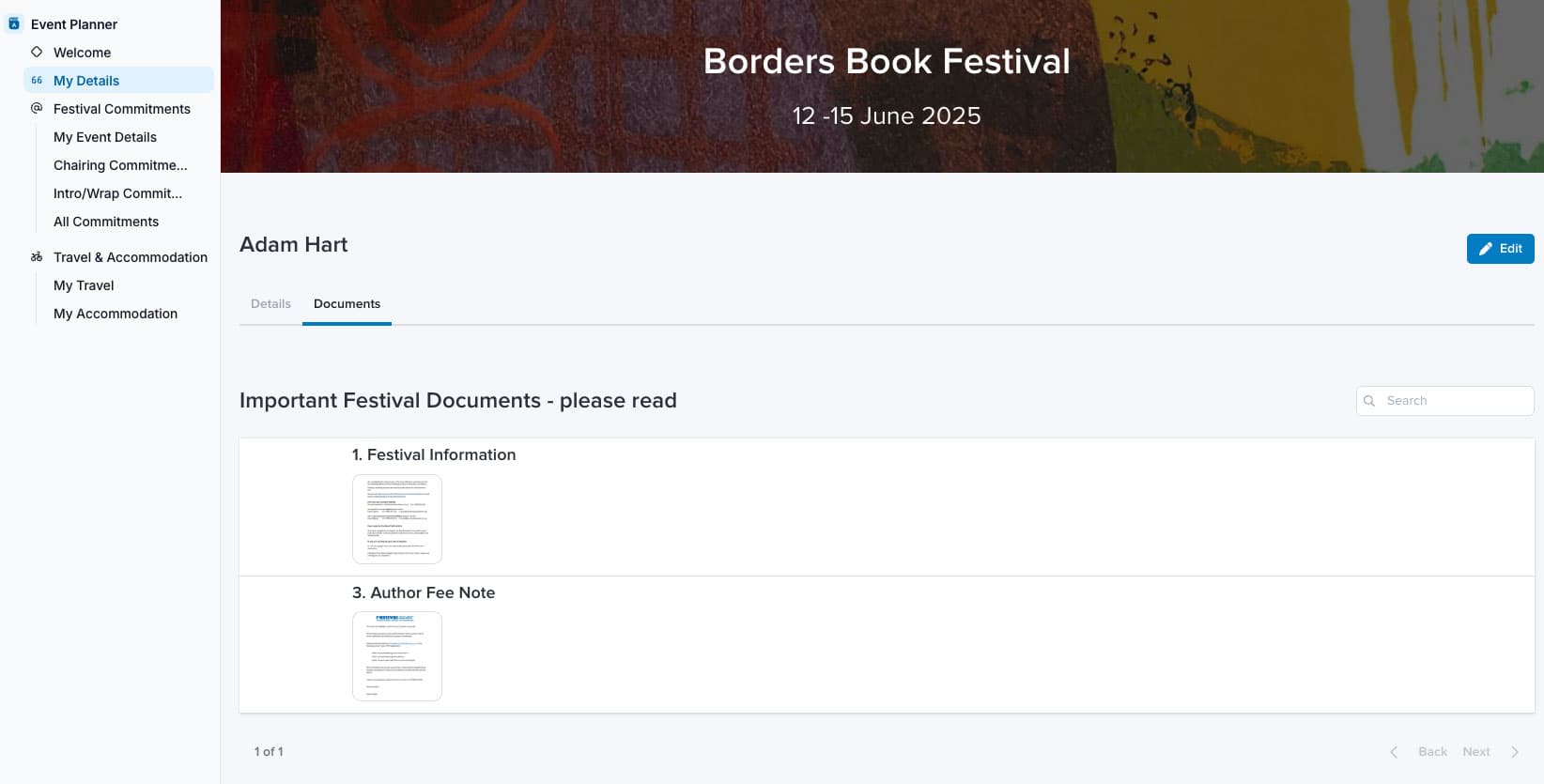 Screenshot of details view