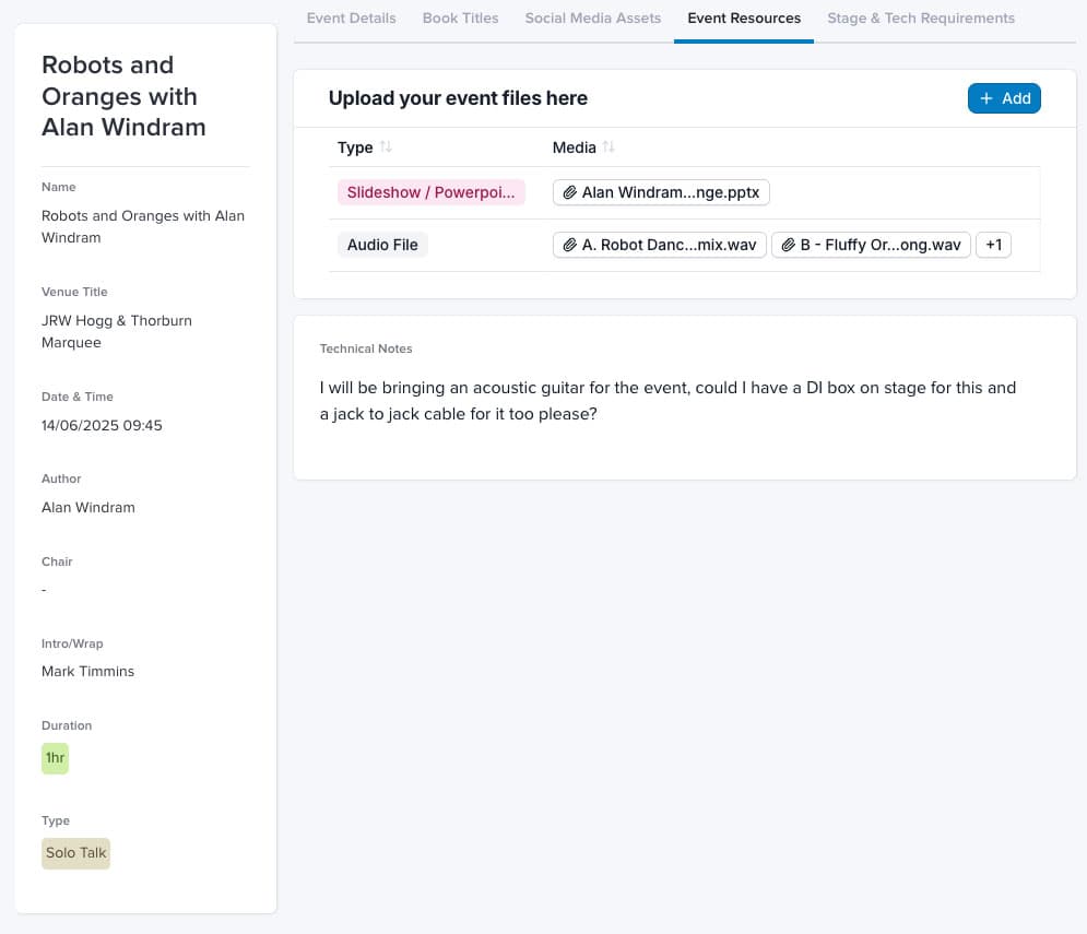 Screenshot of event view