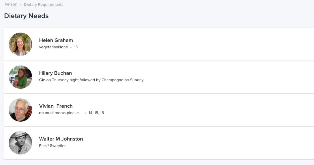 Screenshot of key contacts view