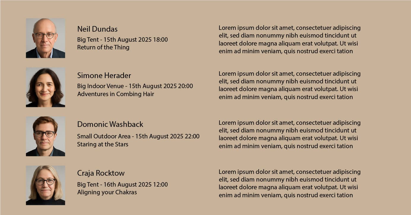 Screenshot of the my events view