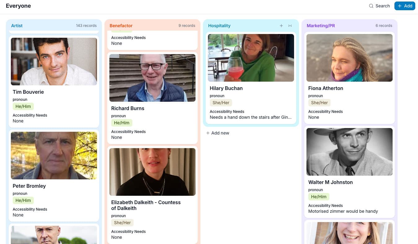 Screenshot of key contacts view