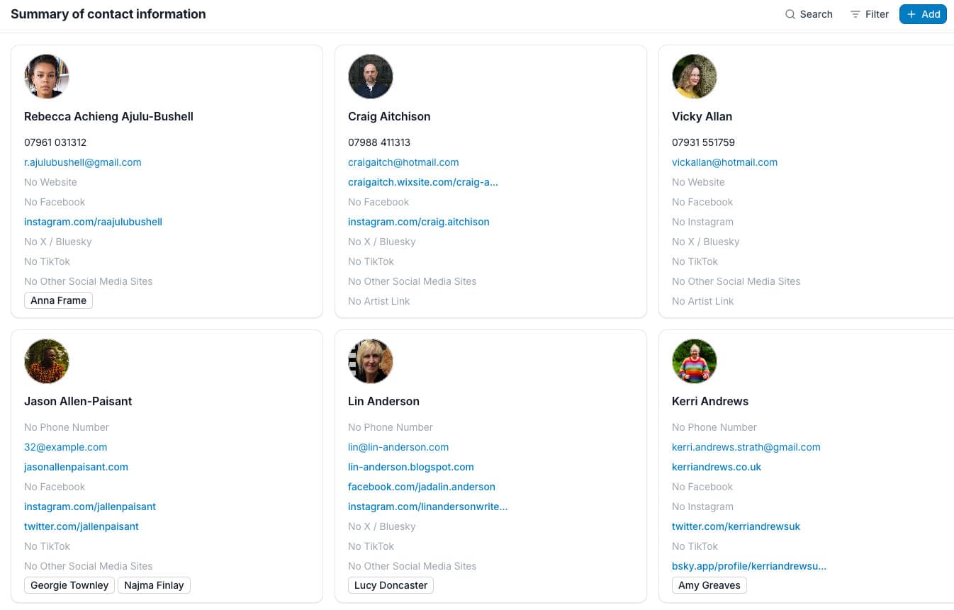 Screenshot of key contacts view