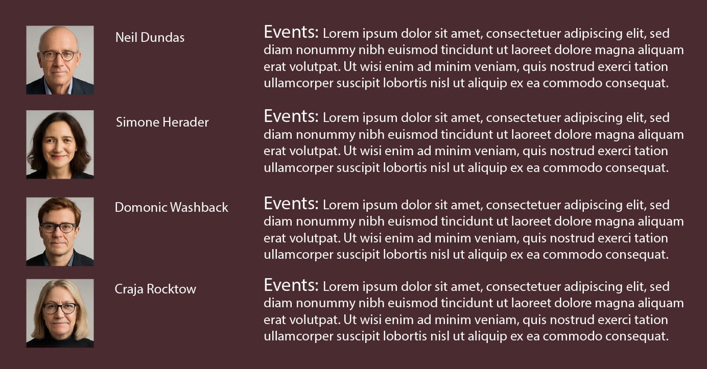 Screenshot of the my events view