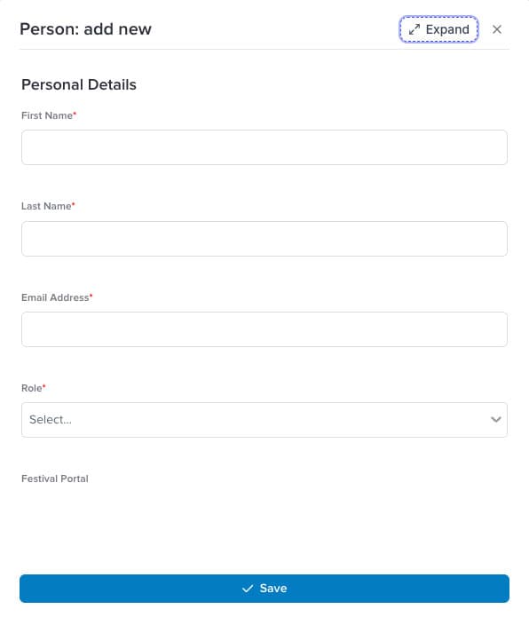 Screenshot of the create Person view