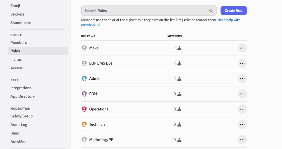 Screenshot of the my events view