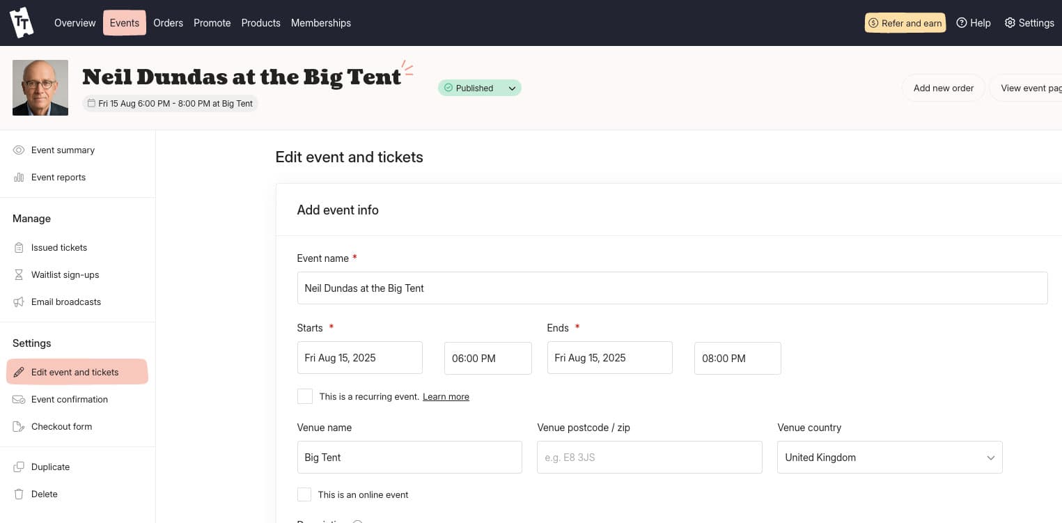 Screenshot of master sheet view