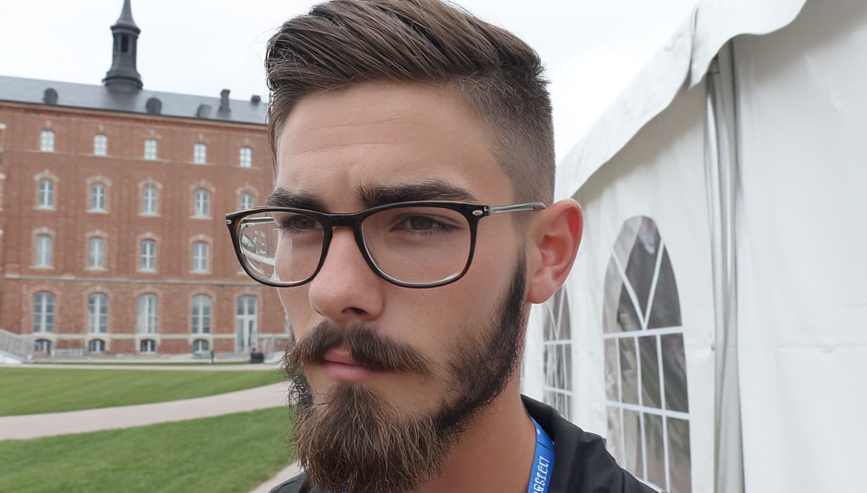 Festival team member outside a marquee at a literary festival