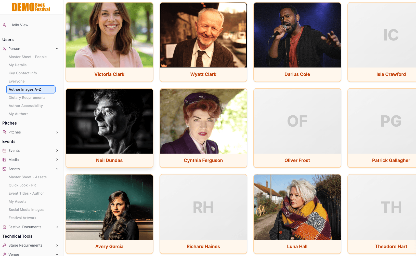 Author image gallery showing portraits in a grid layout